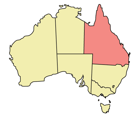 Queensland in Australia: location on map