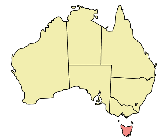 Tasmania in Australia: location on map